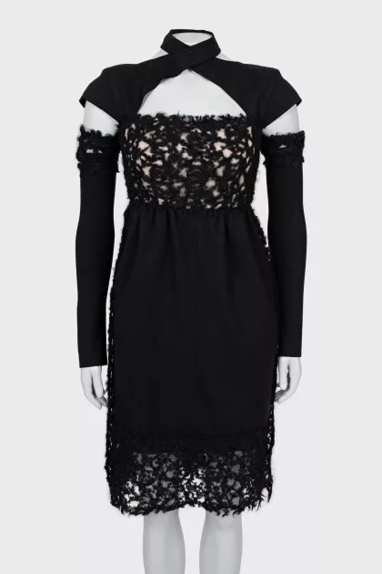 Wool dress with detachable sleeves