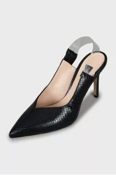 Black slingbacks with embossed leather