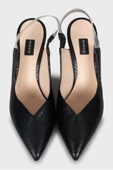 Black slingbacks with embossed leather