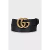 Leather belt with logo buckle