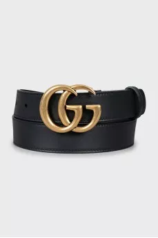 Leather belt with logo buckle