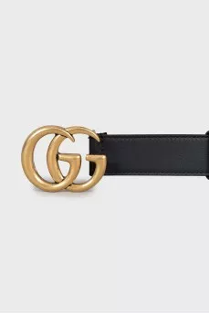 Leather belt with logo buckle
