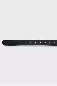 Leather belt with logo buckle