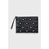Rectangular leather clutch with decor