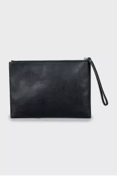 Rectangular leather clutch with decor