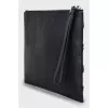 Rectangular leather clutch with decor