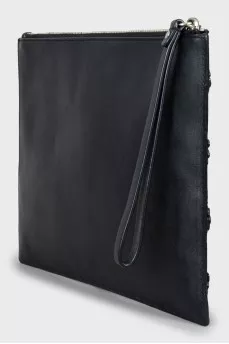 Rectangular leather clutch with decor