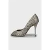Stiletto heels decorated with rhinestones