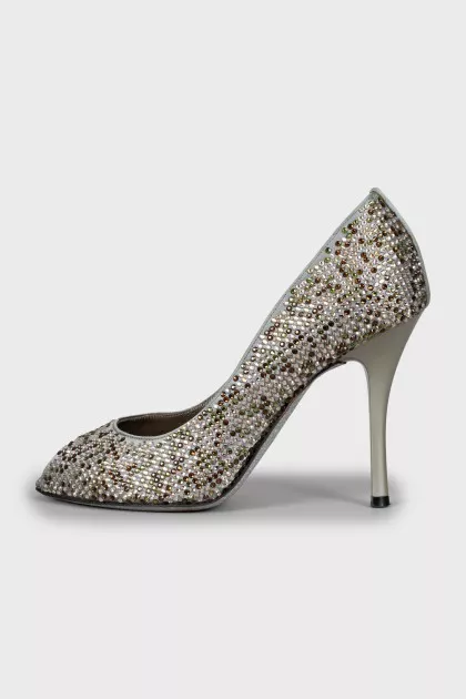 Stiletto heels decorated with rhinestones