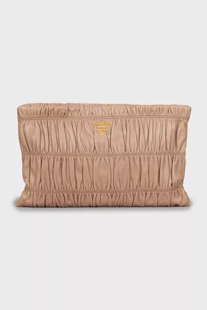 Leather clutch with gold logo