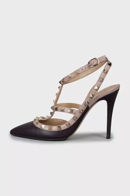 Rockstud leather slingbacks