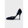Velour shoes with patent leather inserts