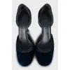 Velour shoes with patent leather inserts
