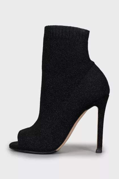 Open toe fabric ankle boots