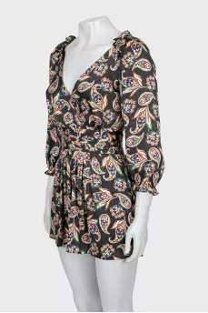 Комбинезон с вырезом в принт пейсли