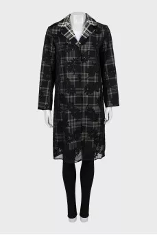 Straight coat in a combined print