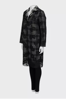 Straight coat in a combined print