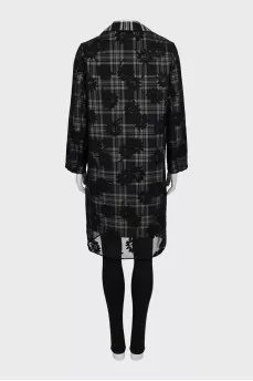 Straight coat in a combined print
