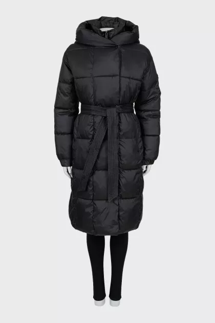 Quilted down jacket with belt