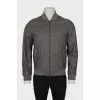 Men's grey leather bomber jacket