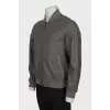 Men's grey leather bomber jacket