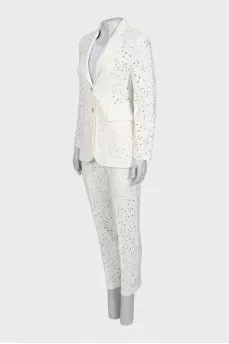 White suit with floral pattern