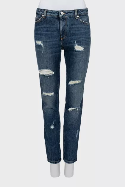 Blue jeans with a ripped effect