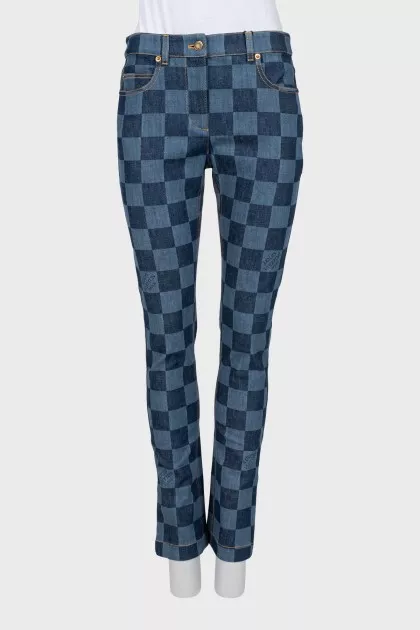 Plaid slim fit jeans with tag