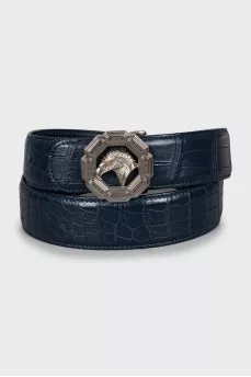 Men's blue belt with embossed leather
