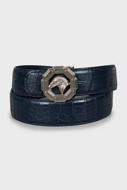 Men's blue belt with embossed leather
