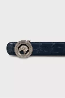 Men's blue belt with embossed leather