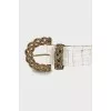 Embossed leather belt with tag