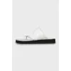 White leather flip flops