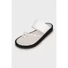 White leather flip flops