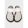 White leather flip flops
