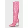 Pink leather boots