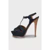 Denim high heel sandals with tag