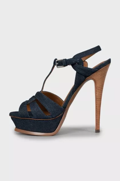 Denim high heel sandals with tag