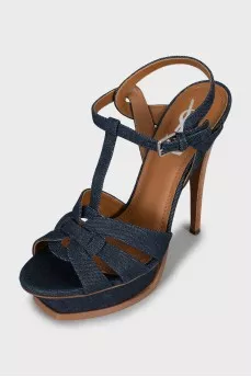 Denim high heel sandals with tag