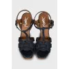 Denim high heel sandals with tag