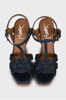 Denim high heel sandals with tag