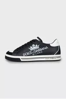 Black and white printed leather sneakers