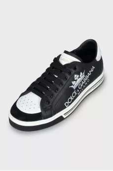 Black and white printed leather sneakers