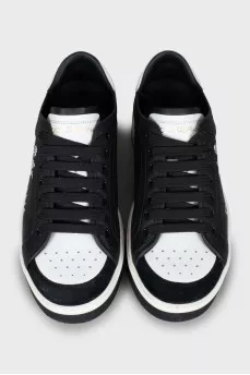 Black and white printed leather sneakers