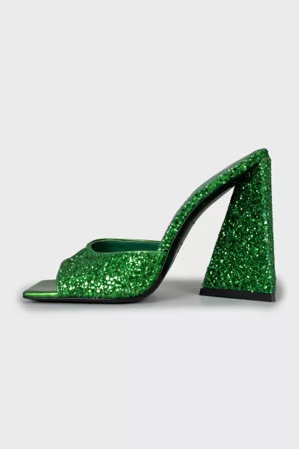 Glitter sandals with a figured heel