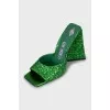 Glitter sandals with a figured heel