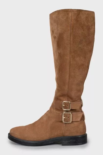 Suede boots with straps