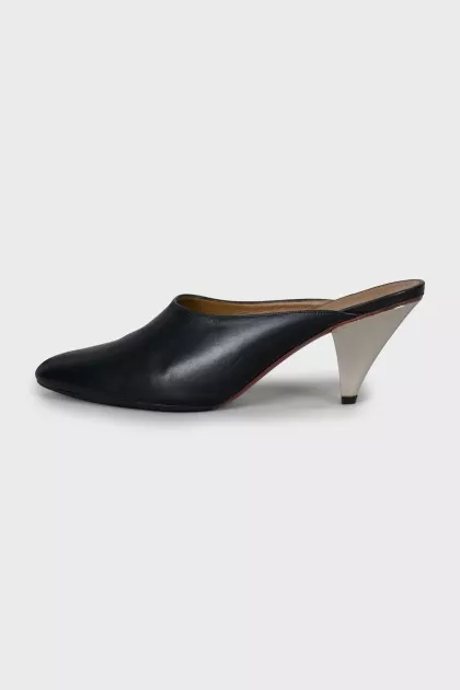 Leather mules with silver heels