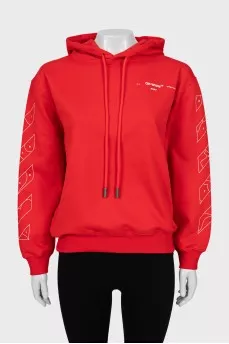 Red hoodie with print on sleeves