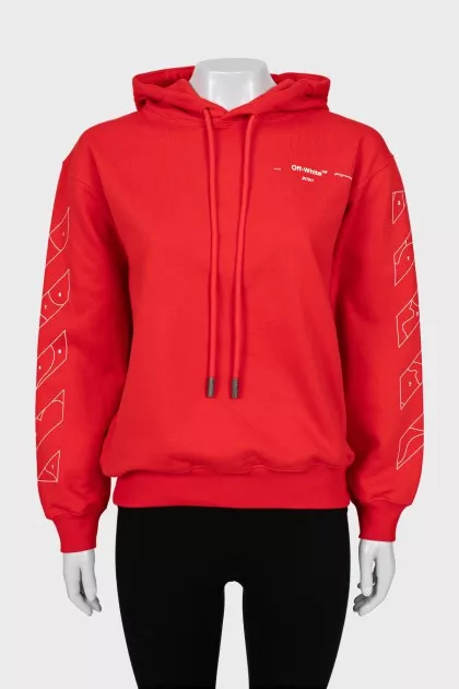 Red hoodie with print on sleeves